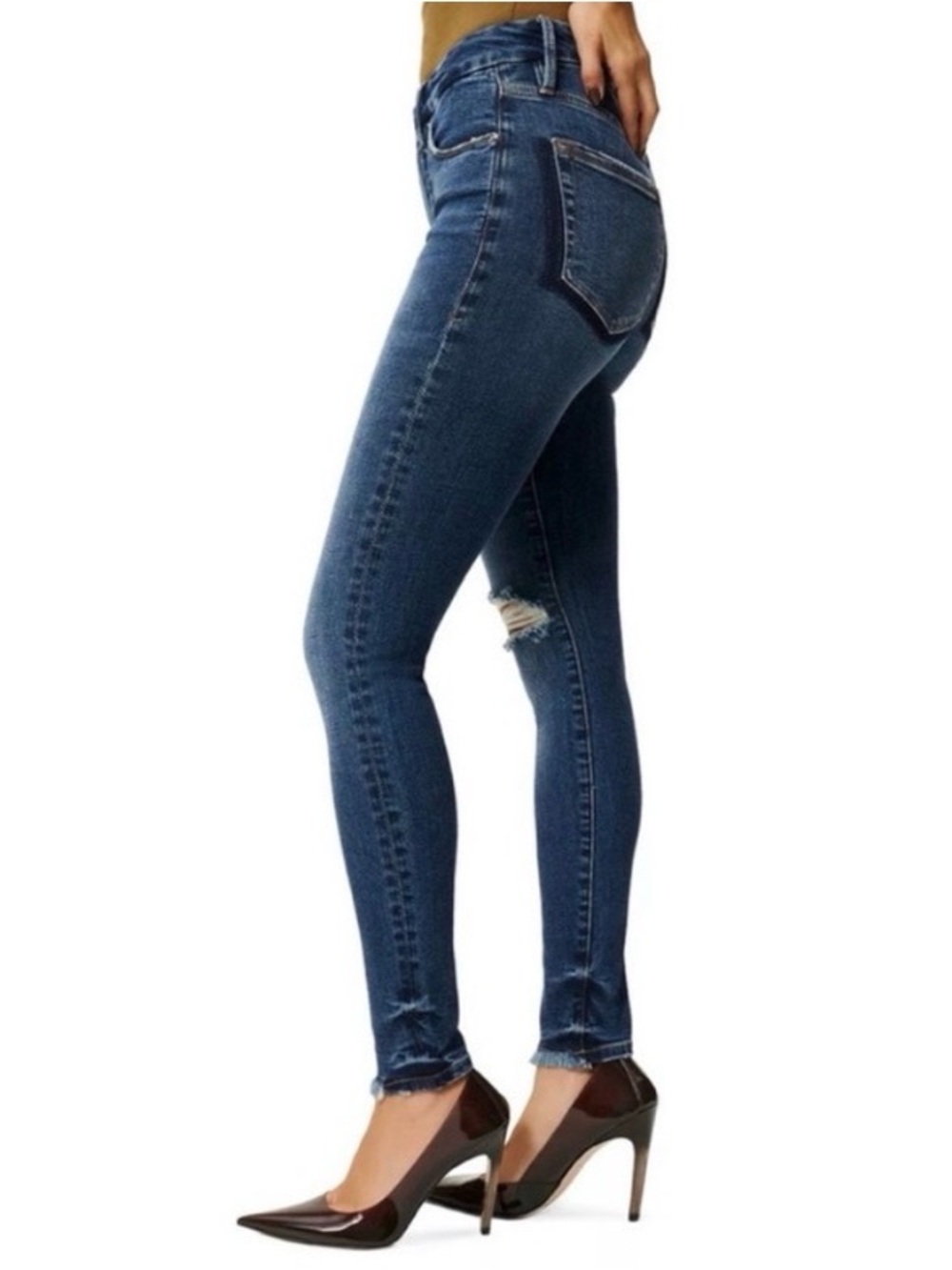 Good American Good Legs Shadow Pocket Skinny Jeans Ripped Distressed 4/27 Blue